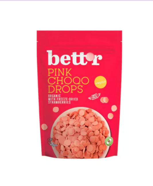 Fruit-Infused Pink Choqo Drops - Organic Delights with Strawberry Flair Bett'r