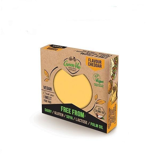 GreenVie Block Cheddar Style Vegan Cheese - Creamy, Delicious and Free-From - 250g